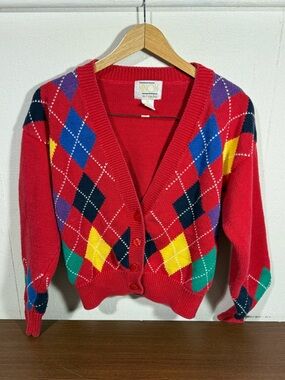 90’s Primary Argyle Cardigan Women’s Medium